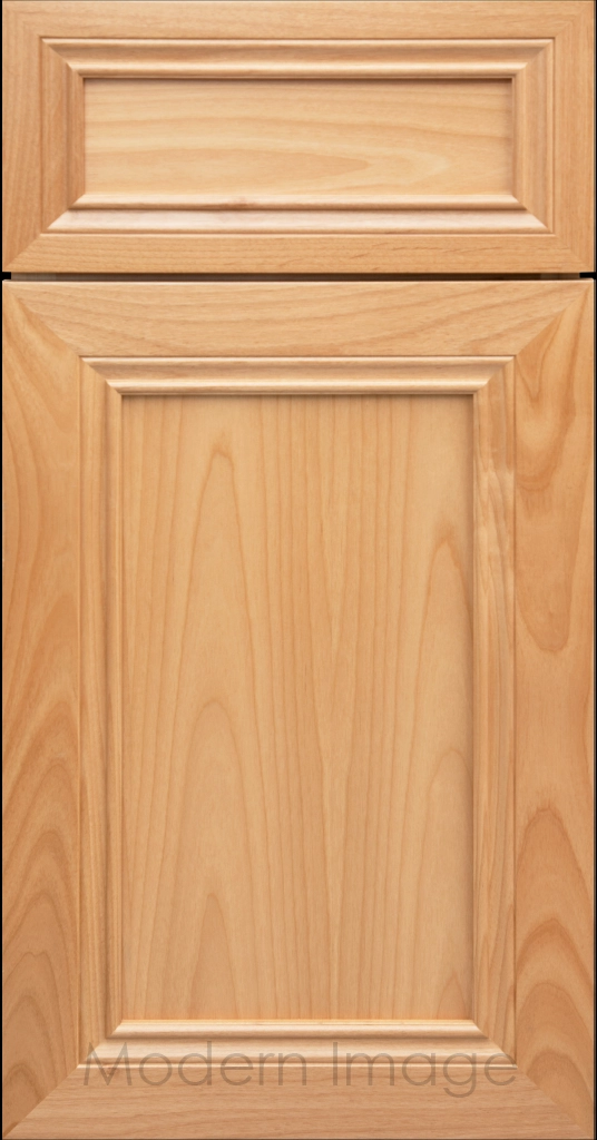 Corona Flat Panel Kitchen Cabinet in Natural Stain with mitered molding